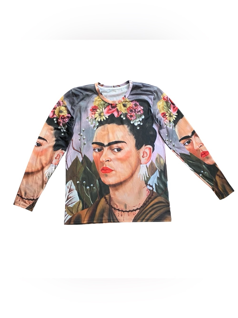 Frida Kahlo Self-Portrait All-Over Print Long Sleeve Top Women’s Large